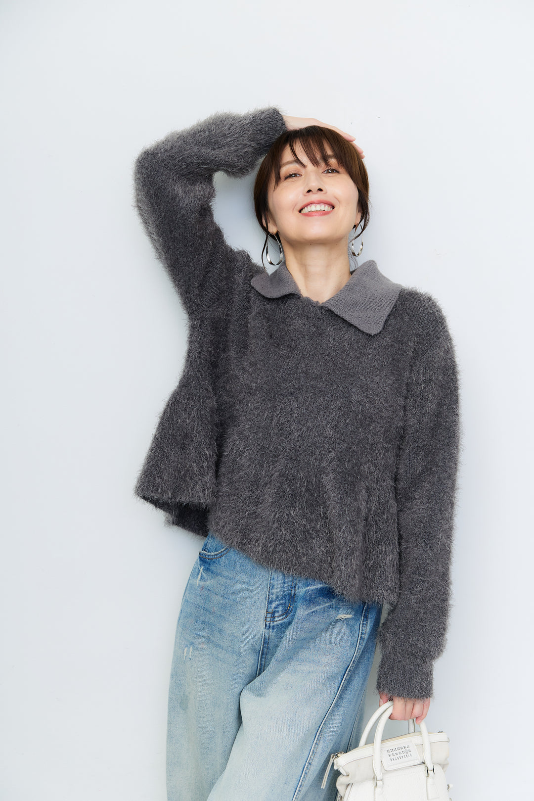 [SET]シャギーフレア ポロニットプルオーバー+ダメージコクーンパンツ(2set)