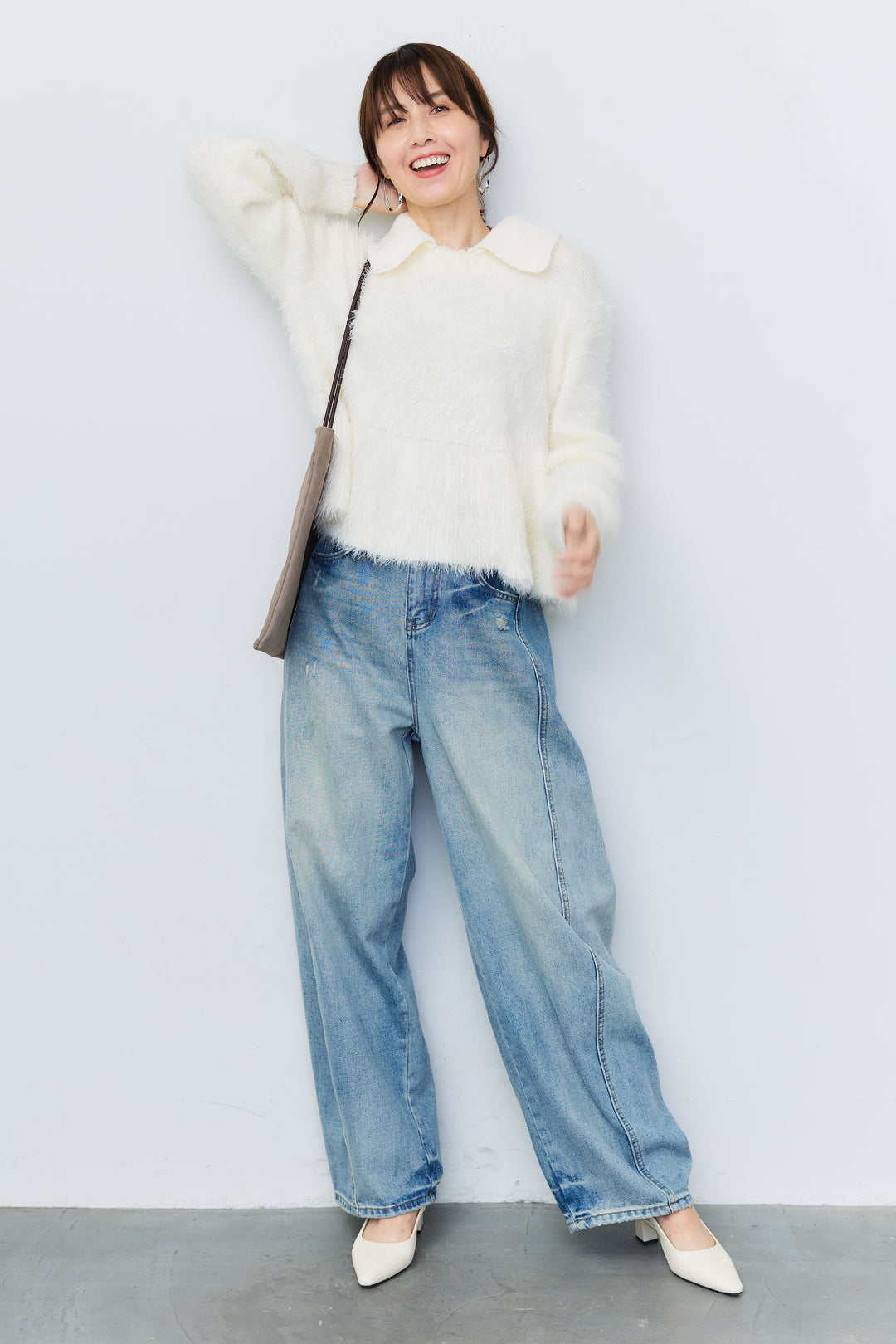 [SET]シャギーフレア ポロニットプルオーバー+ダメージコクーンパンツ(2set)