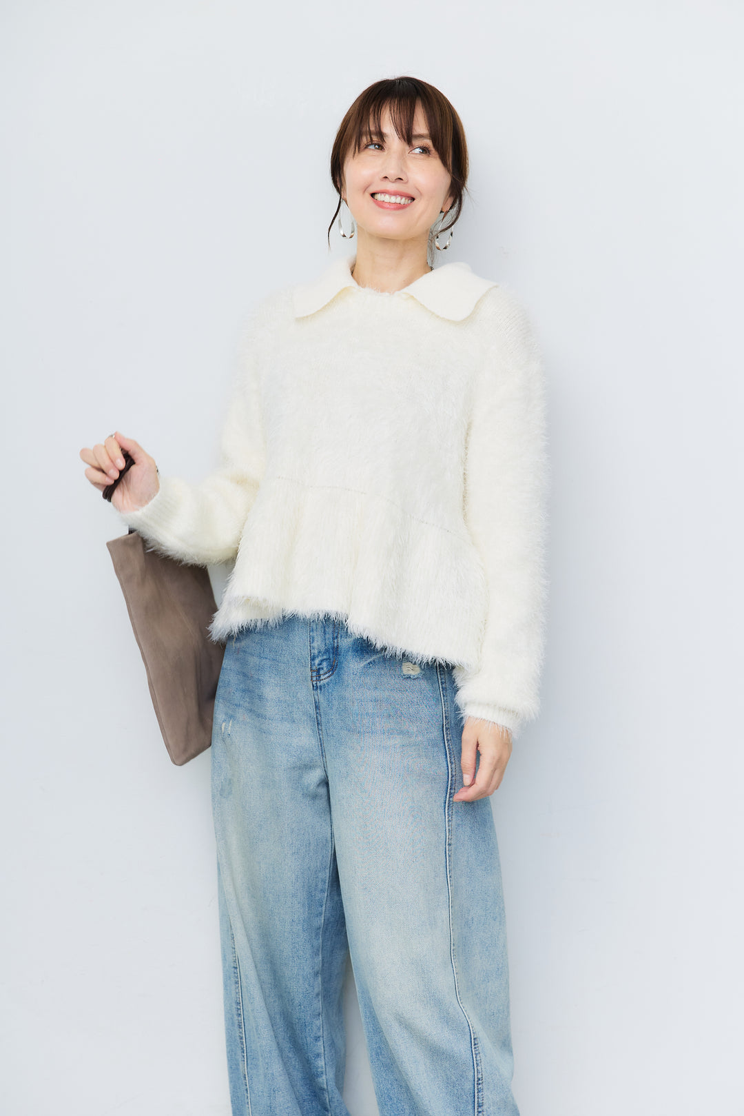 [SET]シャギーフレア ポロニットプルオーバー+ダメージコクーンパンツ(2set)