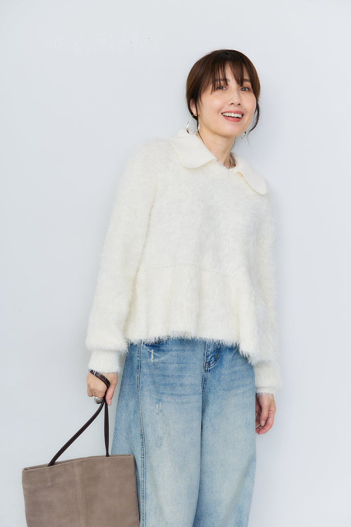 [SET]シャギーフレア ポロニットプルオーバー+ダメージコクーンパンツ(2set)