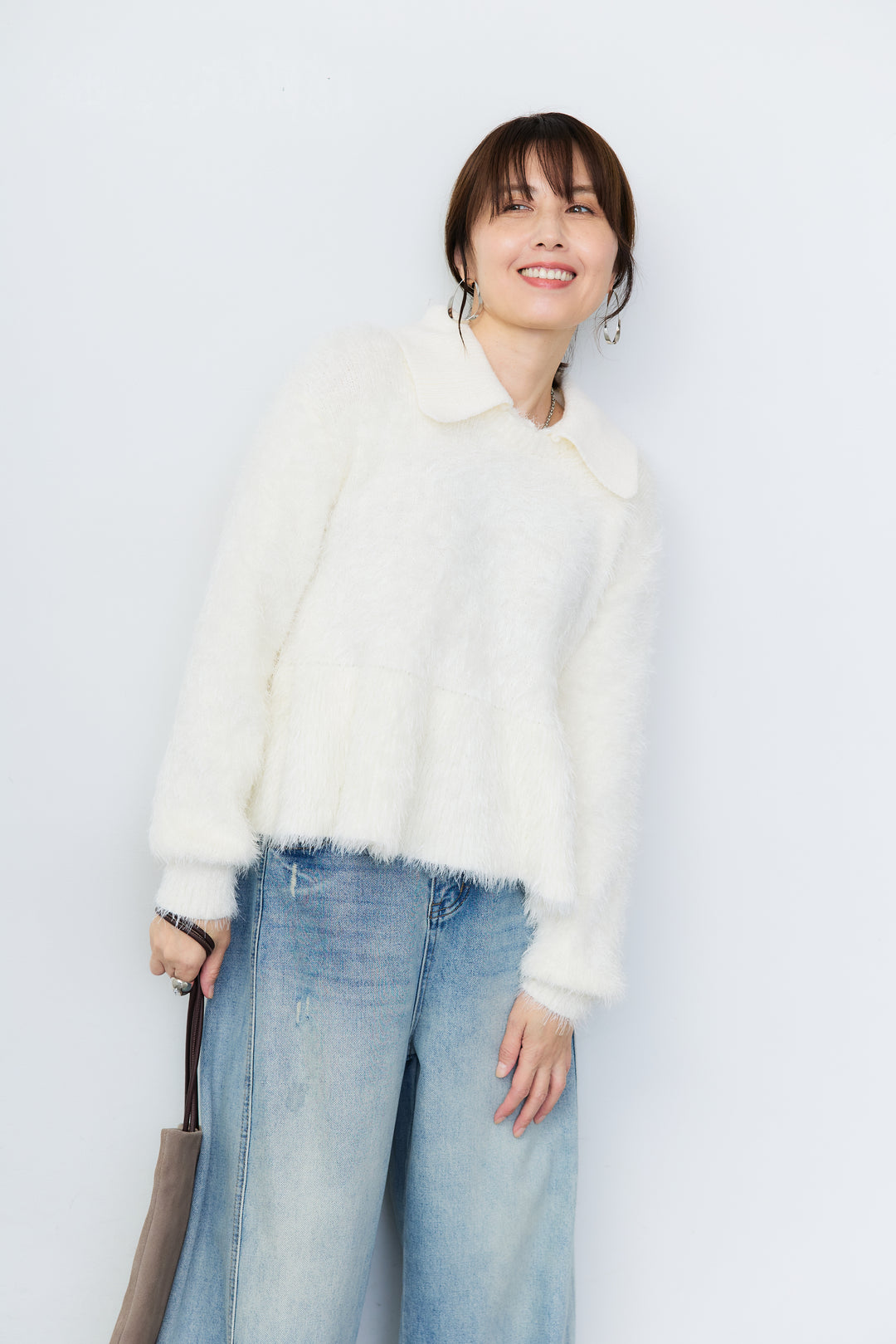 [SET]シャギーフレア ポロニットプルオーバー+ダメージコクーンパンツ(2set)