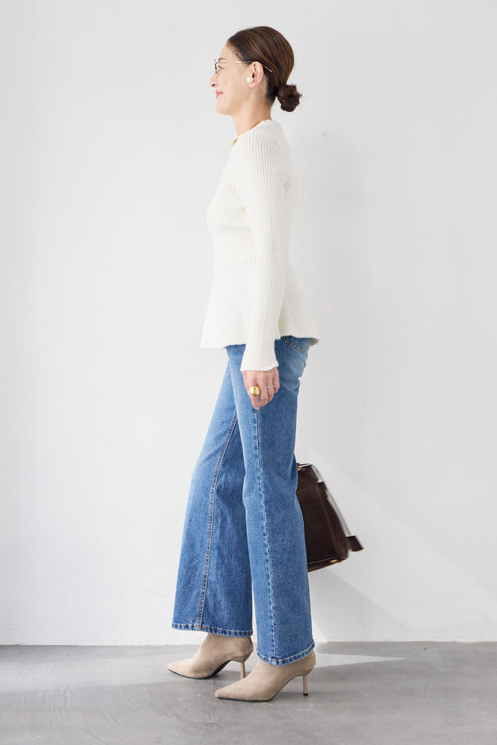ペプラムクルーネックリブニット