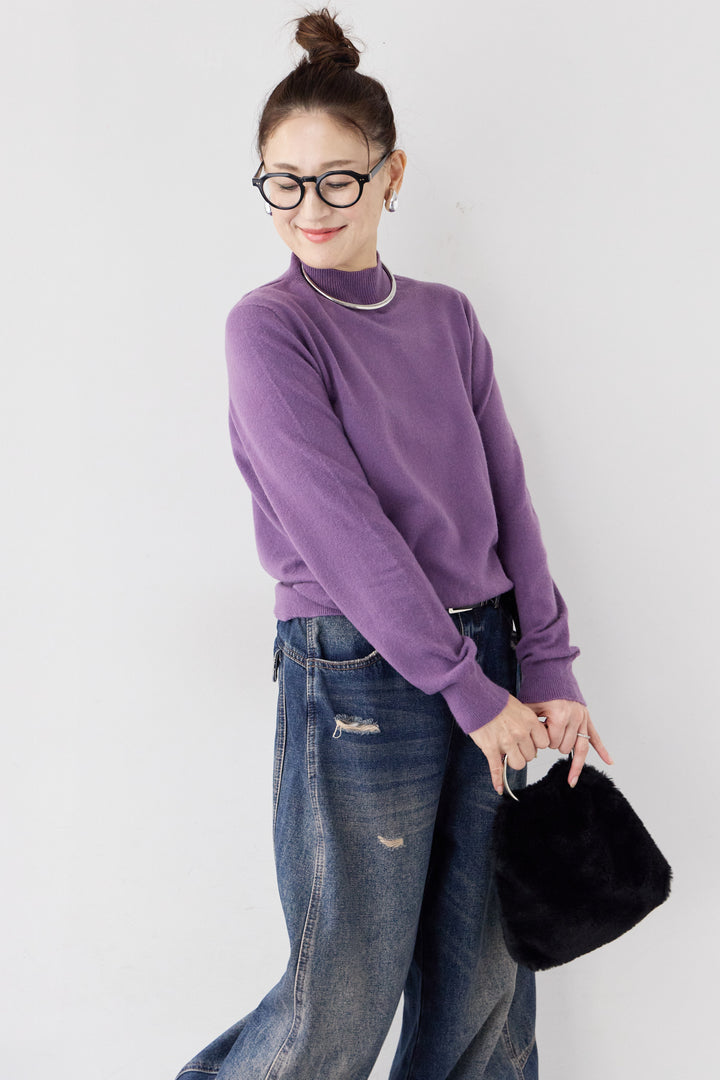 モックネックロングカフスニット