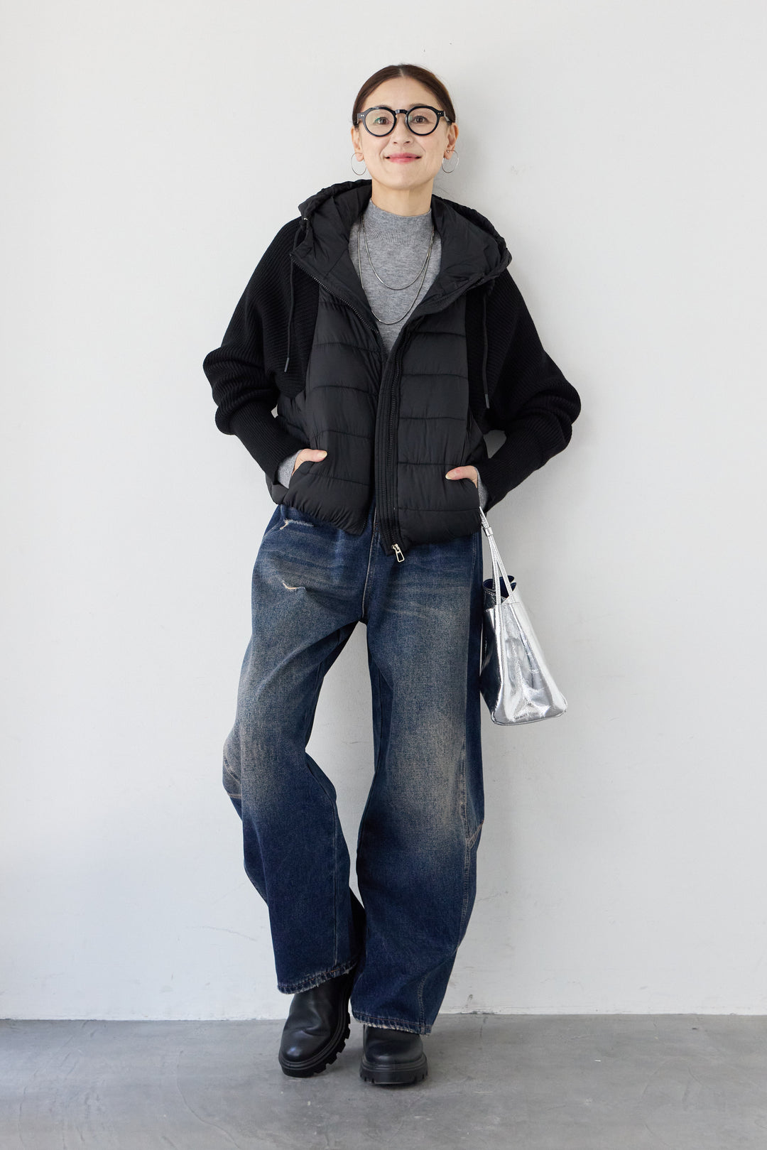 スリーブニット中綿ジャケット