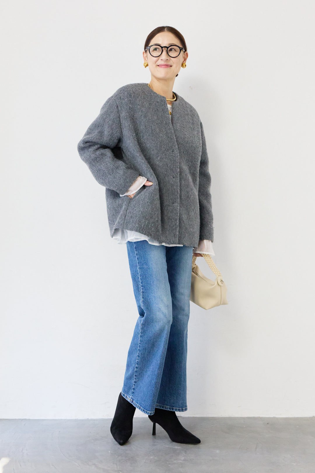 【イタリア製生地】キーネックハーフコート