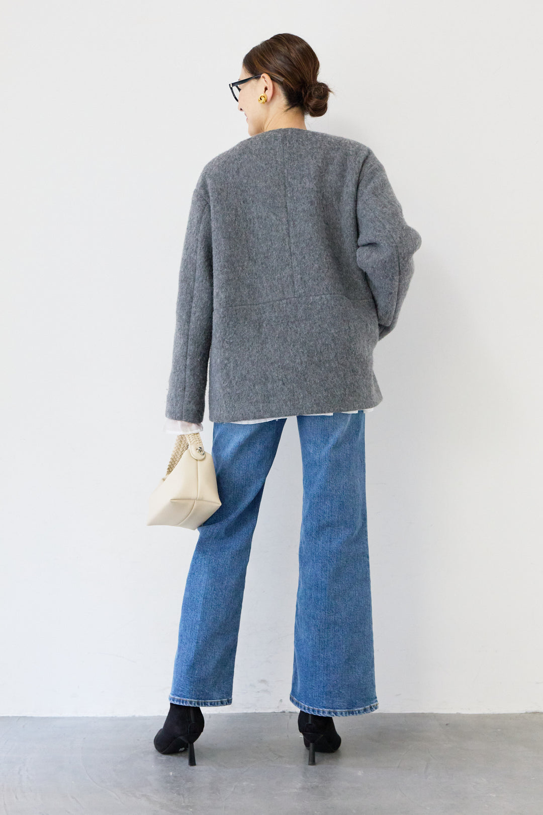 【イタリア製生地】キーネックハーフコート