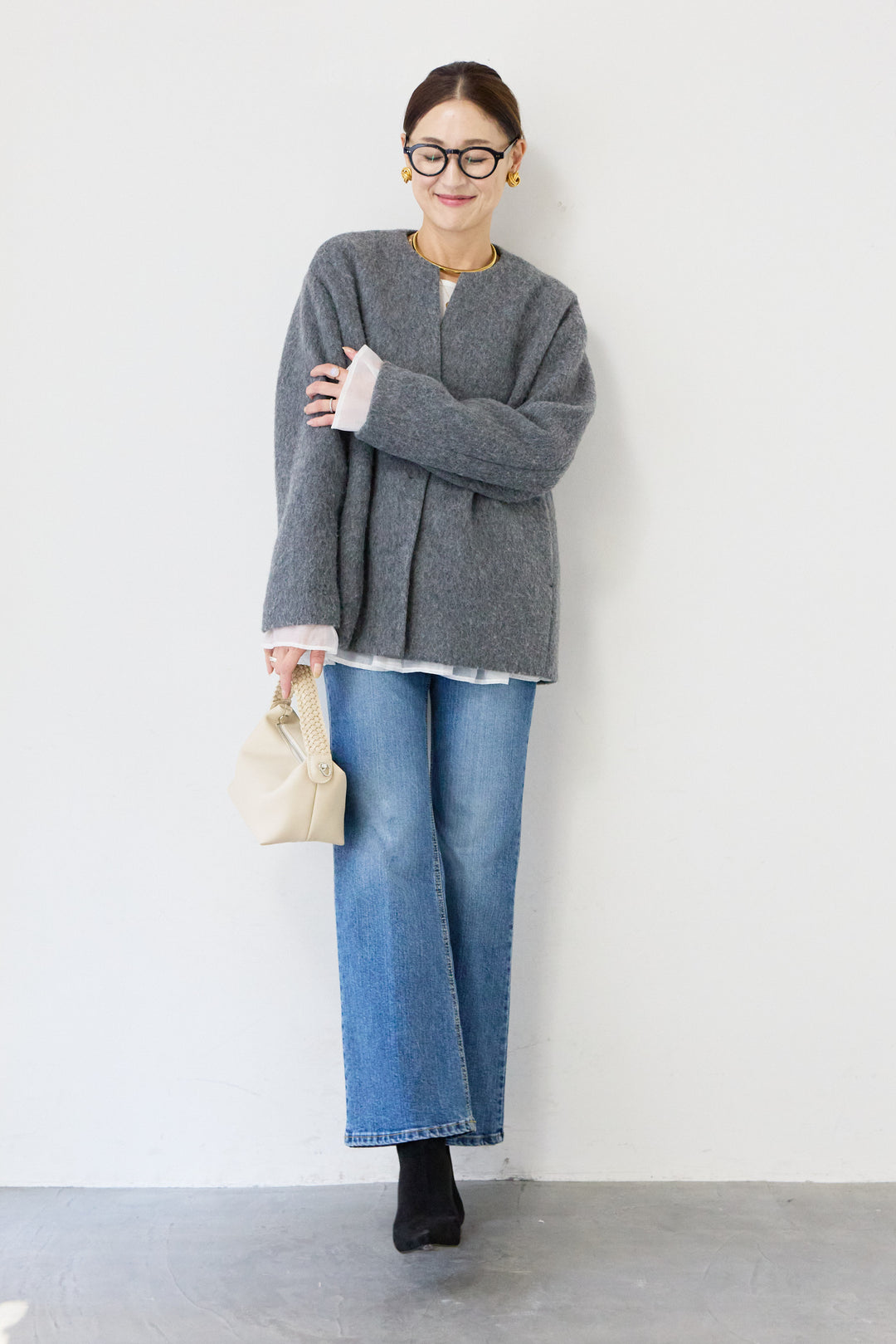 【イタリア製生地】キーネックハーフコート