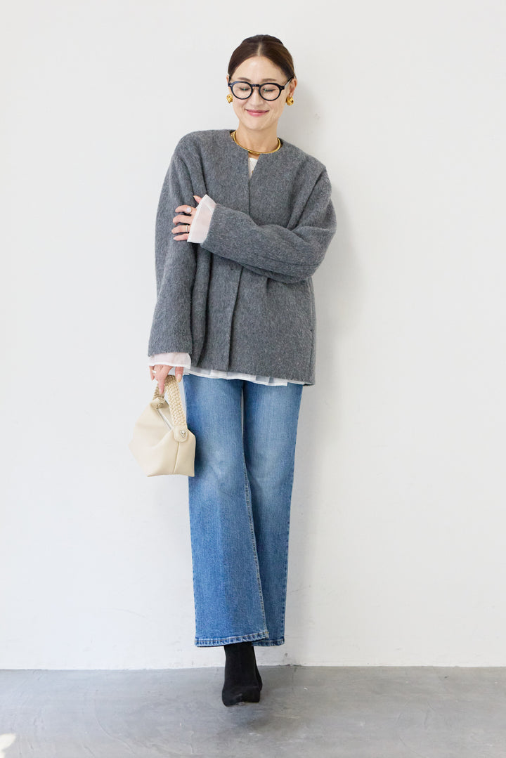 【イタリア製生地】キーネックハーフコート
