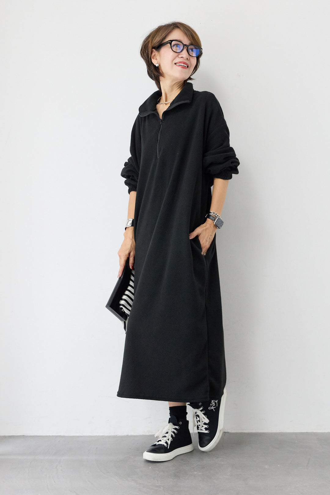 ふわもこフロントZIPフリースワンピース