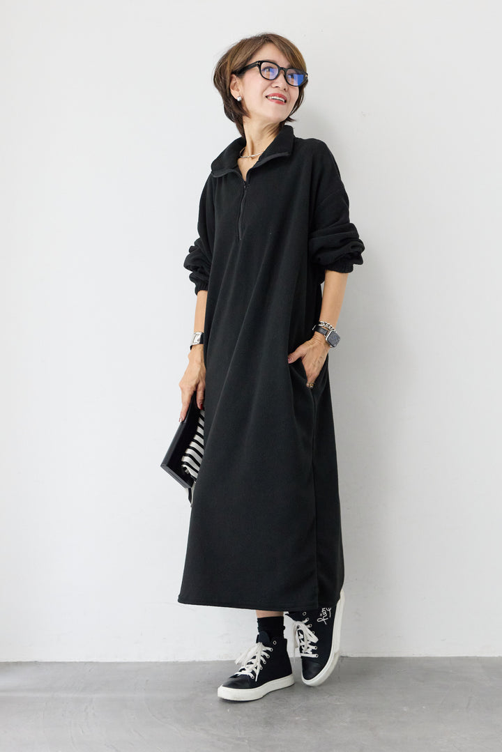 ふわもこフロントZIPフリースワンピース