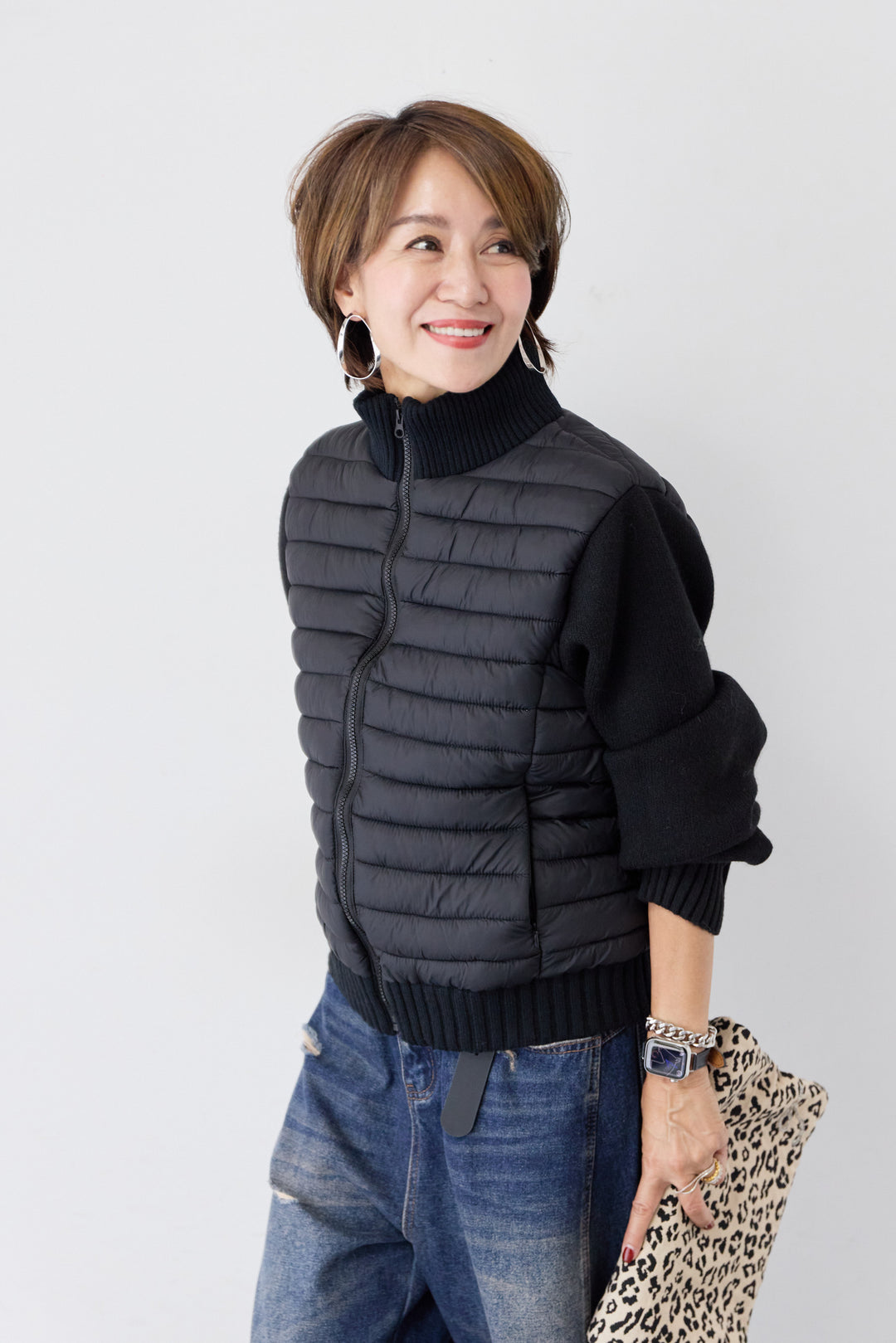 中綿×ニット切替ブルゾン