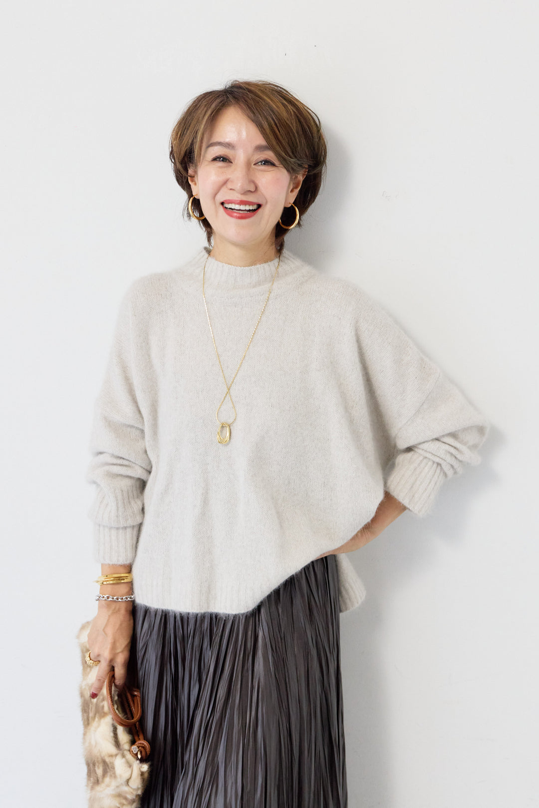 エコレザークラッシュプリーツロングスカート
