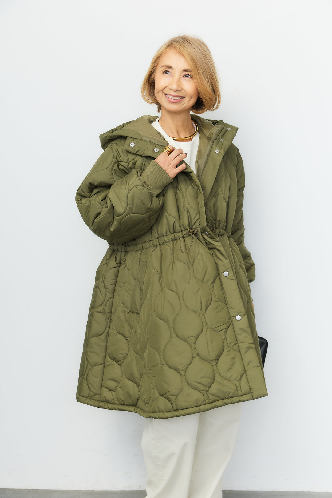 ドローストリング キルティングロングコート