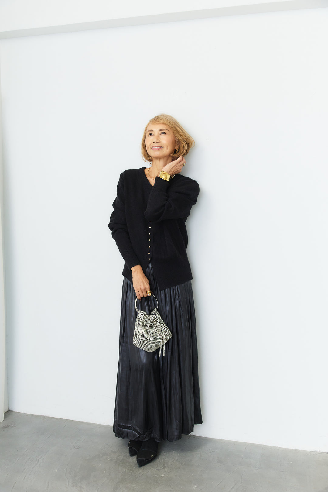 シャイニープリーツ ロングフレアスカート