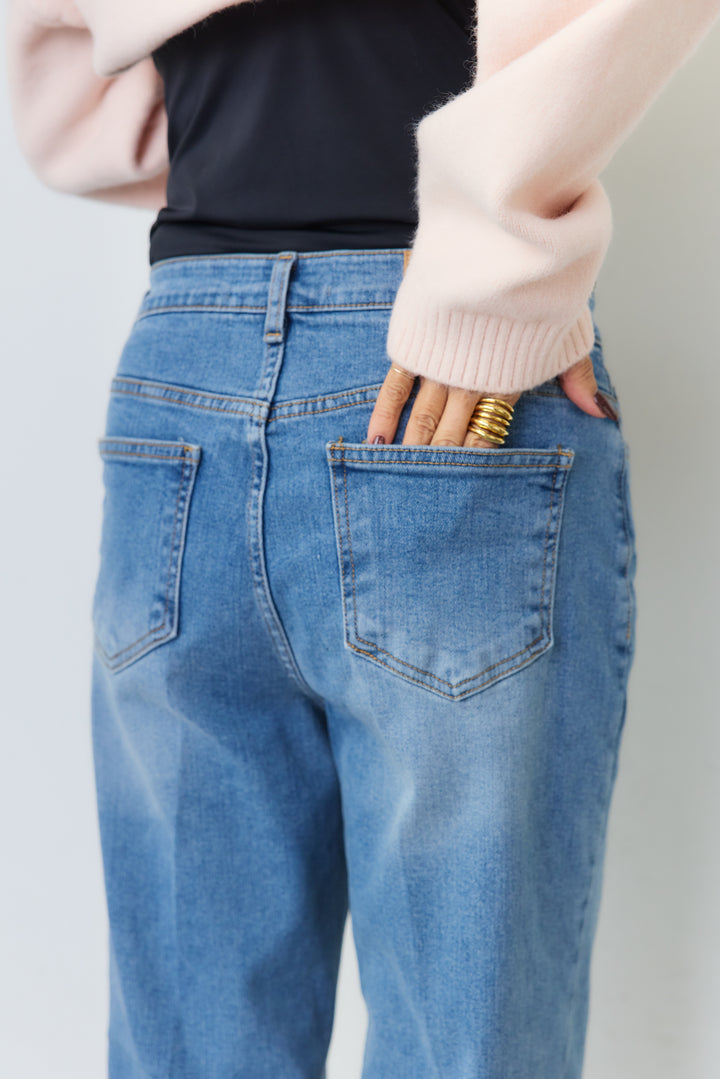 センタープレス ストレートデニムパンツ