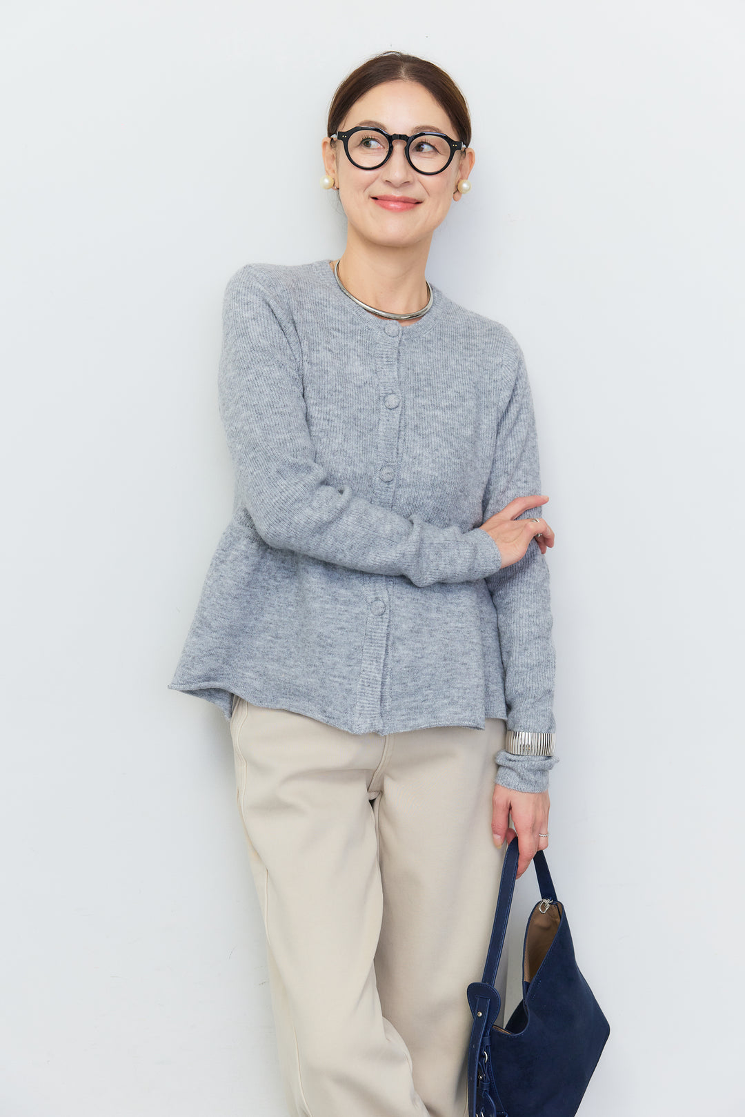 [SET]7Gペプラムニットカーディガン+裏起毛ウォームストレートデニムパンツ(2set)