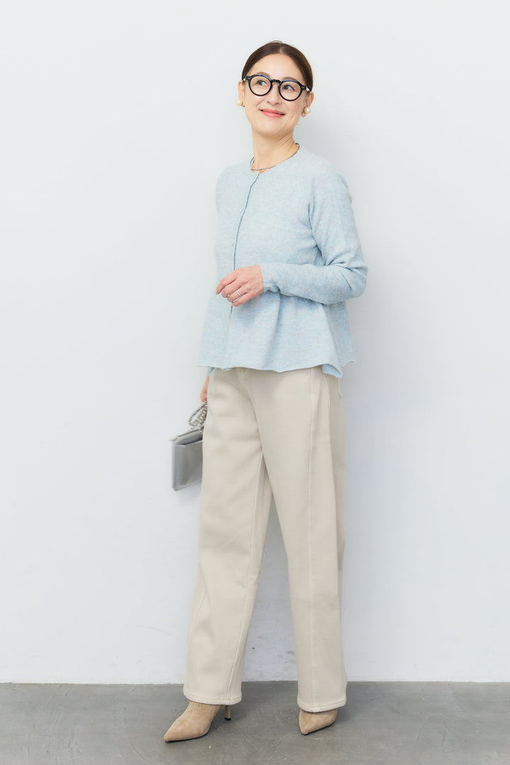 [SET]7Gペプラムニットカーディガン+裏起毛ウォームストレートデニムパンツ(2set)