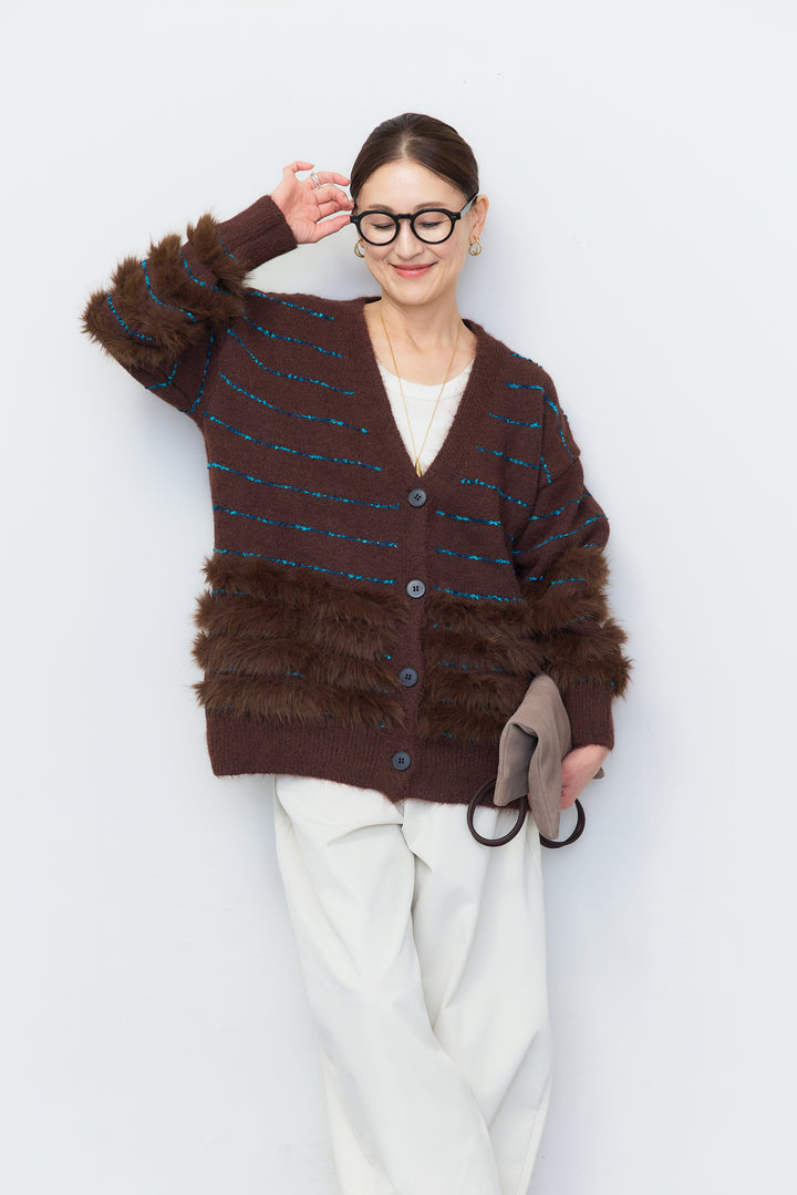 フェザーフリンジ ボーダーニットカーディガン