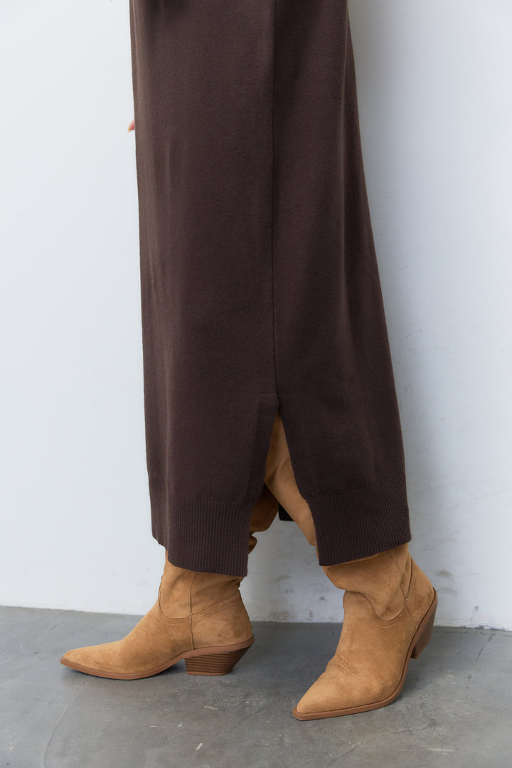 ワイドリブカラー ニットワンピース