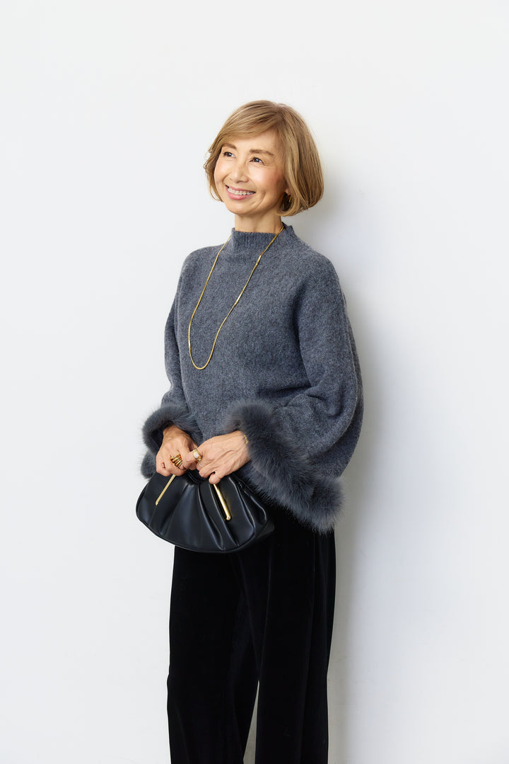 ファーカフス ハイネックニット