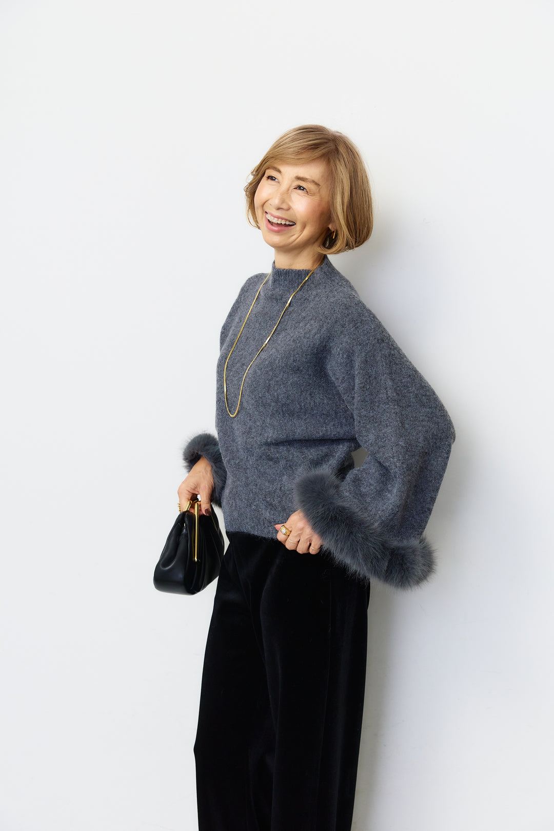 ファーカフス ハイネックニット