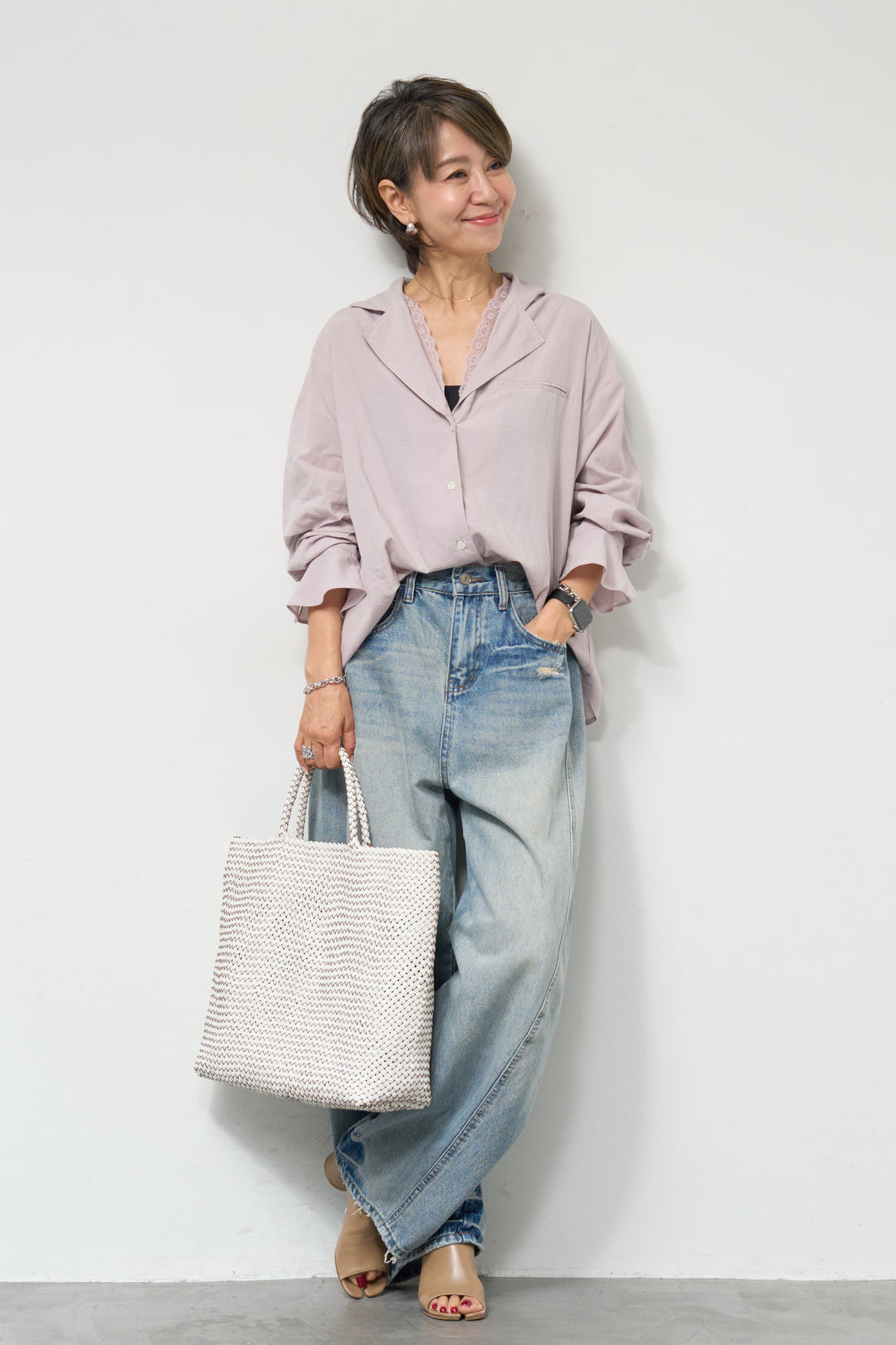 レース付オープンカラーシャツ