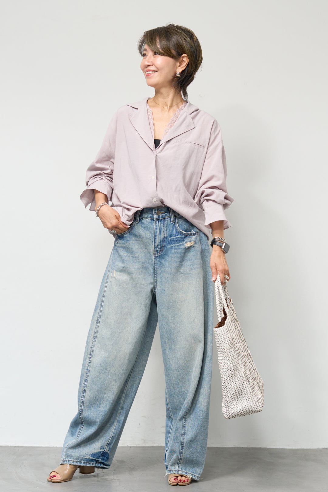 レース付オープンカラーシャツ