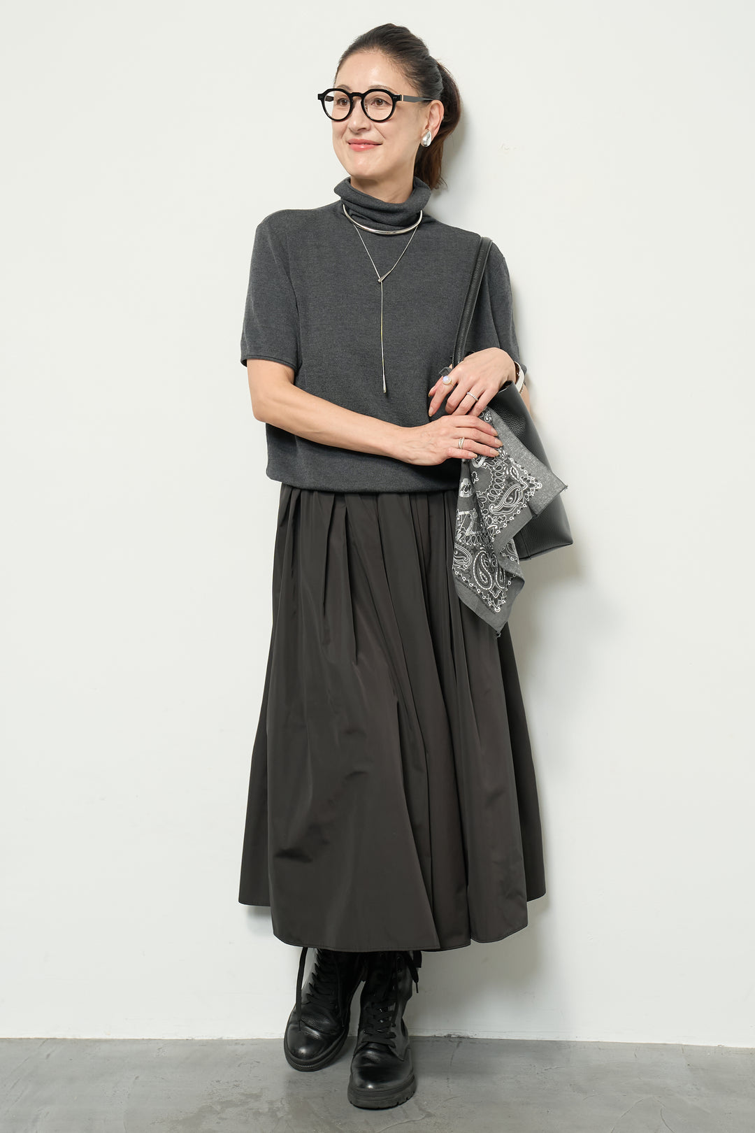 半袖タートル起毛カットソー