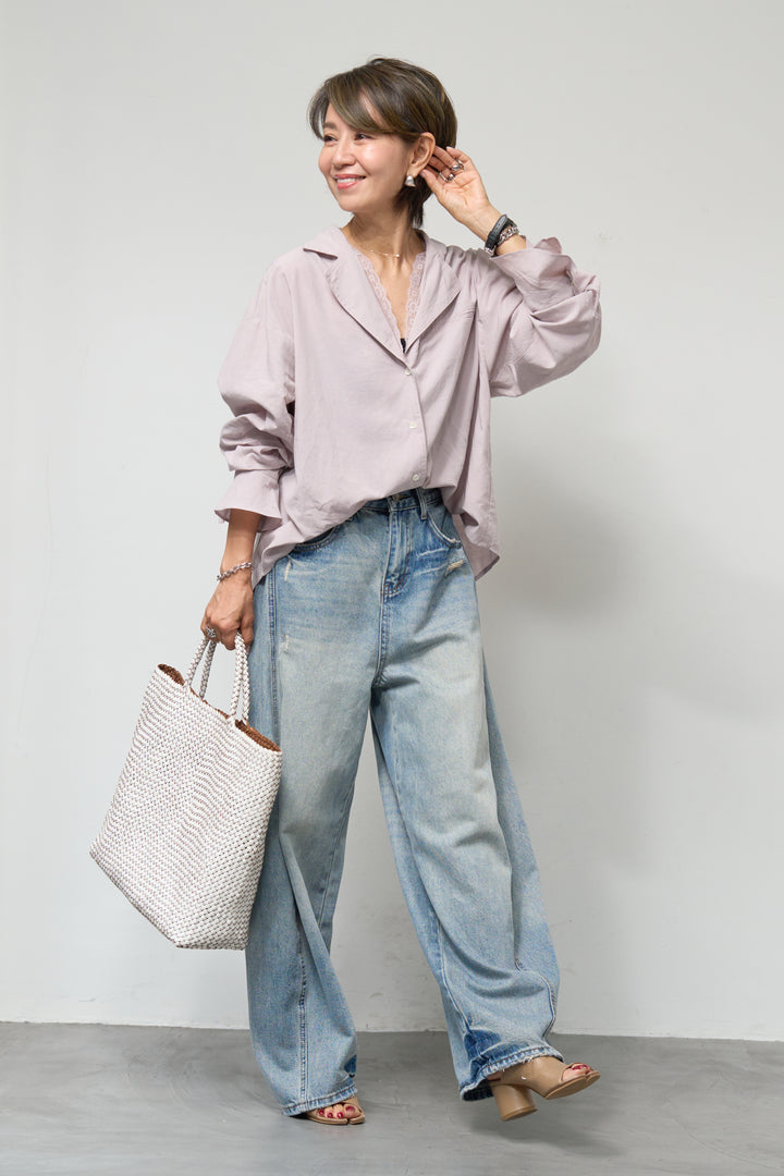 レース付オープンカラーシャツ