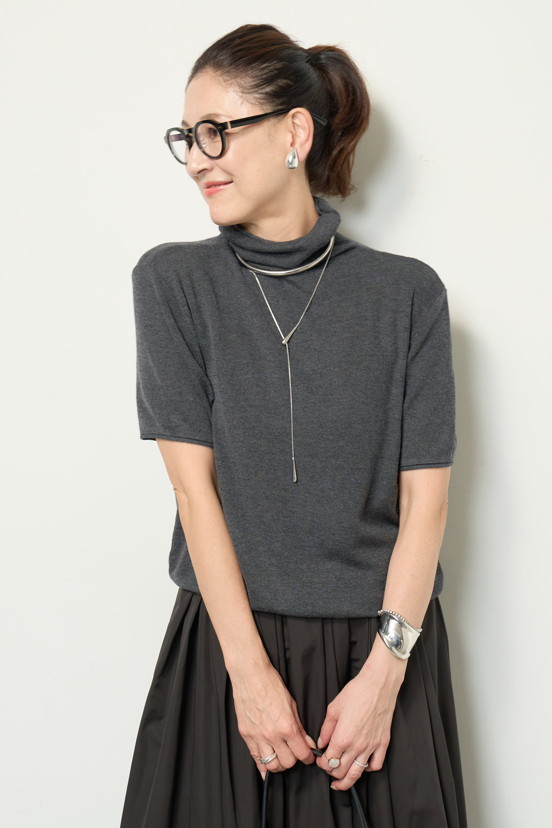 半袖タートル起毛カットソー