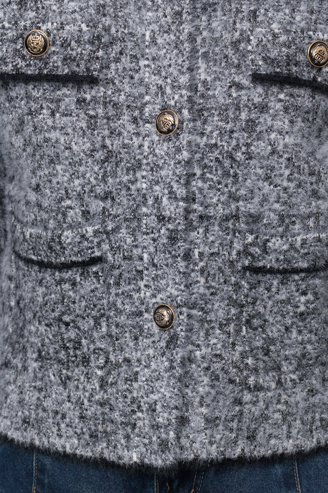 [SET]ミックスヤーン クラシックニットジャケット+カーブデニムパンツ(2set)