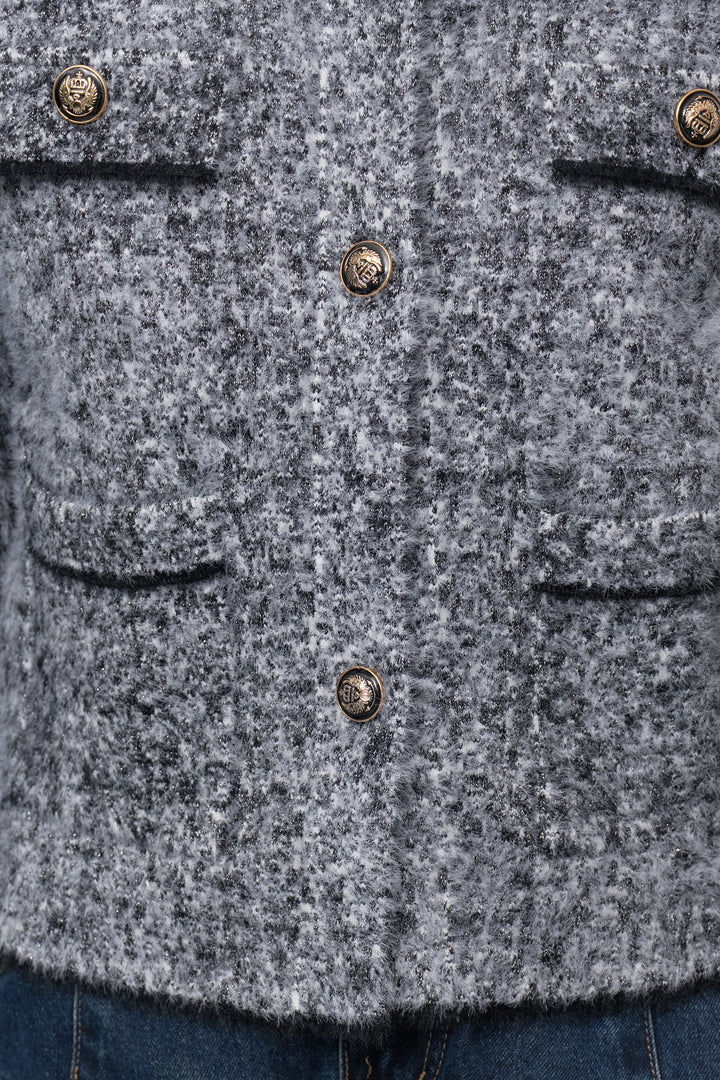 [SET]ミックスヤーン クラシックニットジャケット+カーブデニムパンツ(2set)