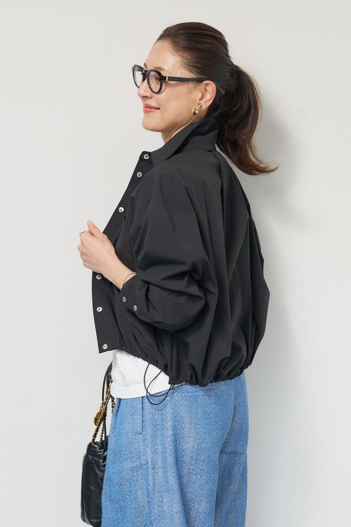 [SET]裾ドロストクロップドシャツ+デニムライクヘリンボーンパンツ(2set)