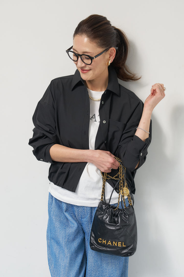 裾ドロストクロップドシャツ