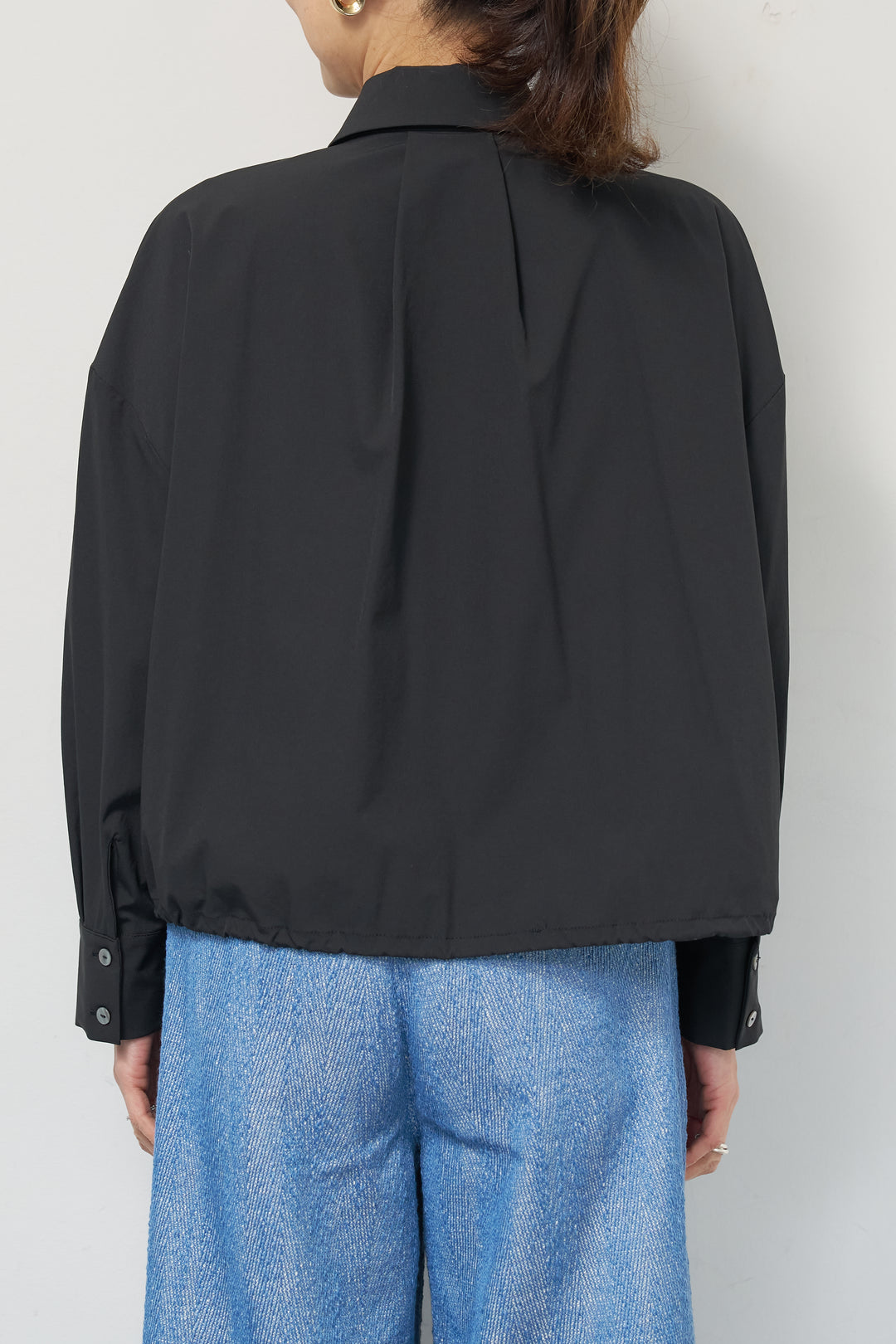 [SET]裾ドロストクロップドシャツ+デニムライクヘリンボーンパンツ(2set)