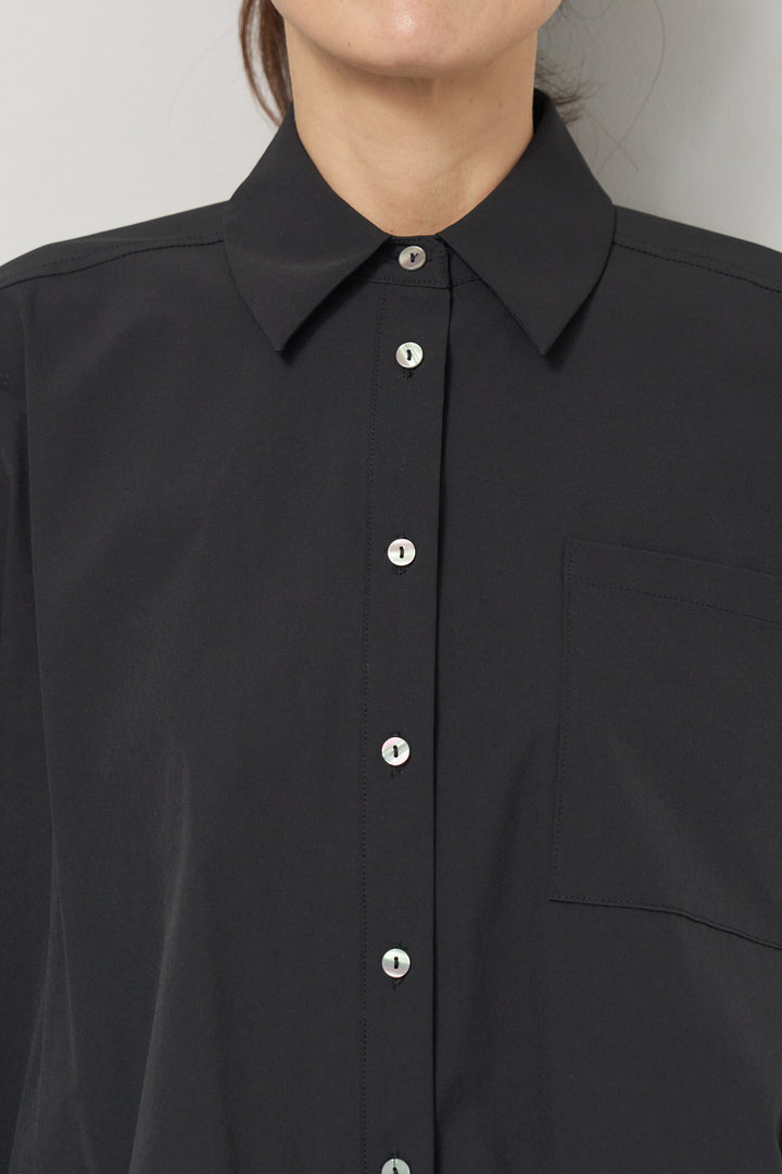 [SET]裾ドロストクロップドシャツ+デニムライクヘリンボーンパンツ(2set)