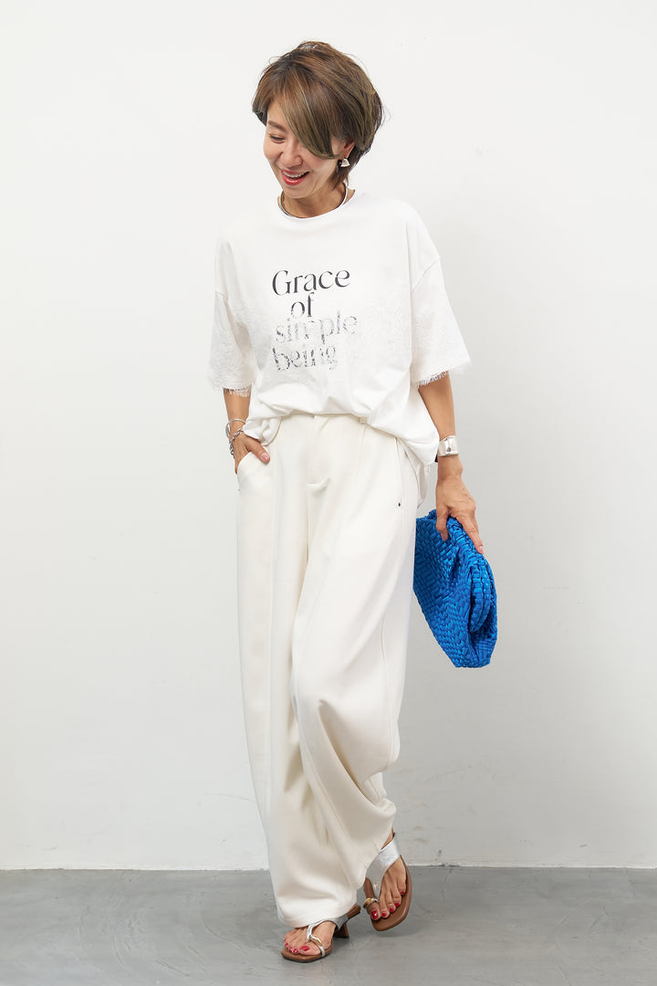 レース×ロゴプリント Tシャツ
