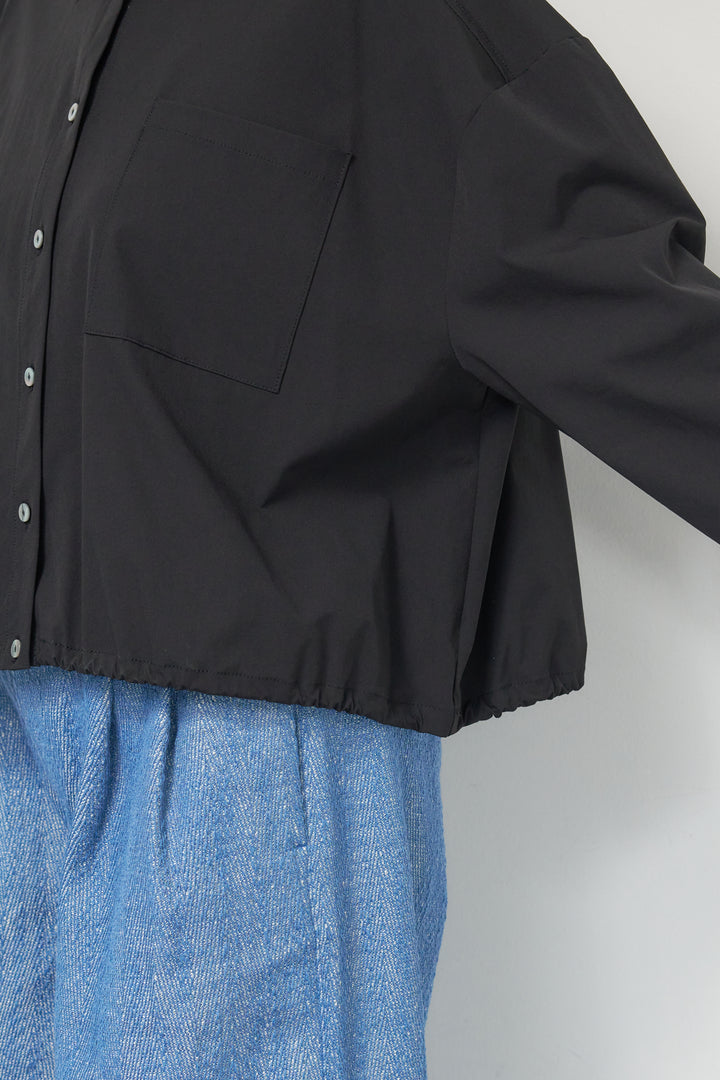 [SET]裾ドロストクロップドシャツ+デニムライクヘリンボーンパンツ(2set)