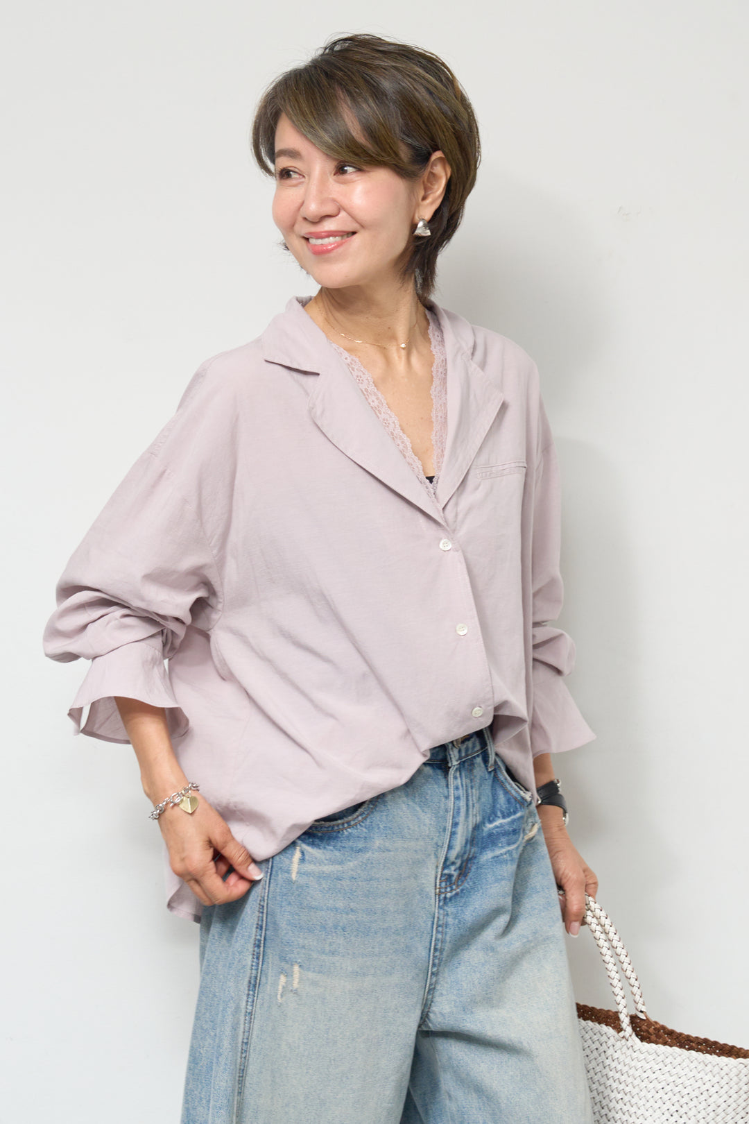 レース付オープンカラーシャツ