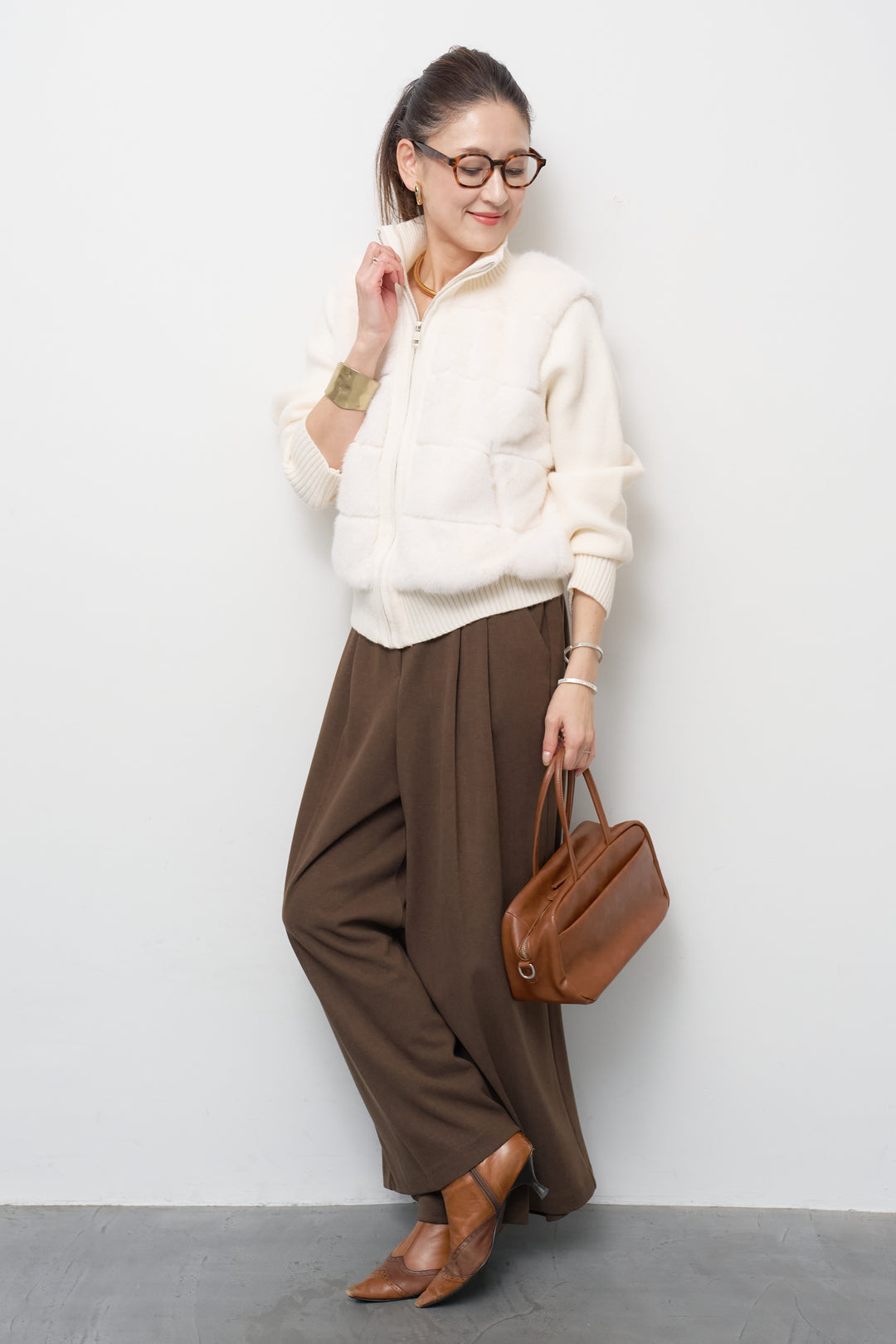 [SET]エコファーコンビジップブルゾン+メルトンタックワイドパンツ(2set)