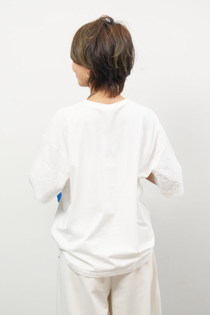 [SET]レース×ロゴプリント Tシャツ+フロントシームコクーンパンツ(2set)