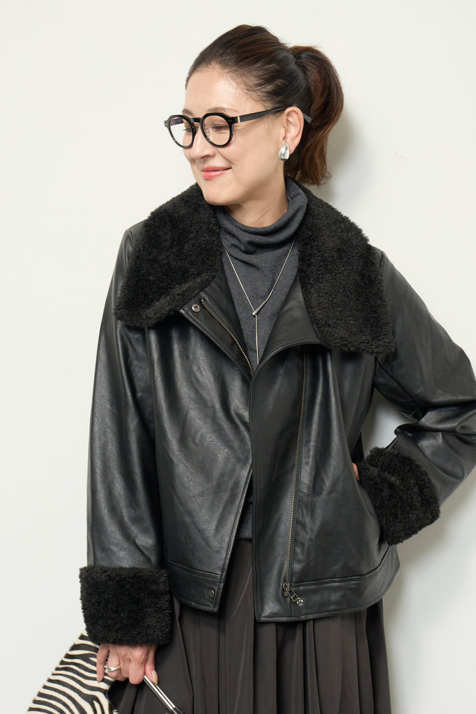 レザーポインテッドファージャケット – plusotoha