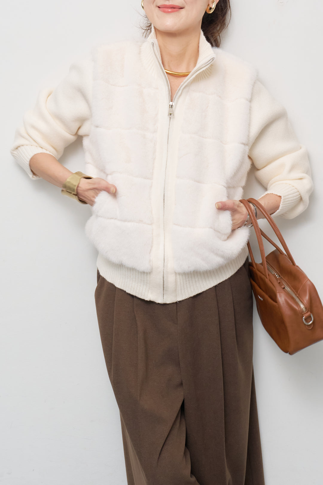 [SET]エコファーコンビジップブルゾン+メルトンタックワイドパンツ(2set)