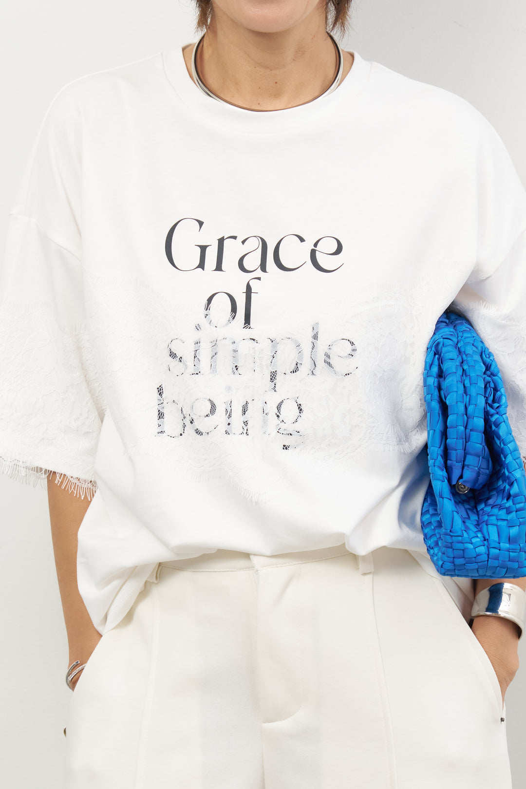 [SET]レース×ロゴプリント Tシャツ+フロントシームコクーンパンツ(2set)