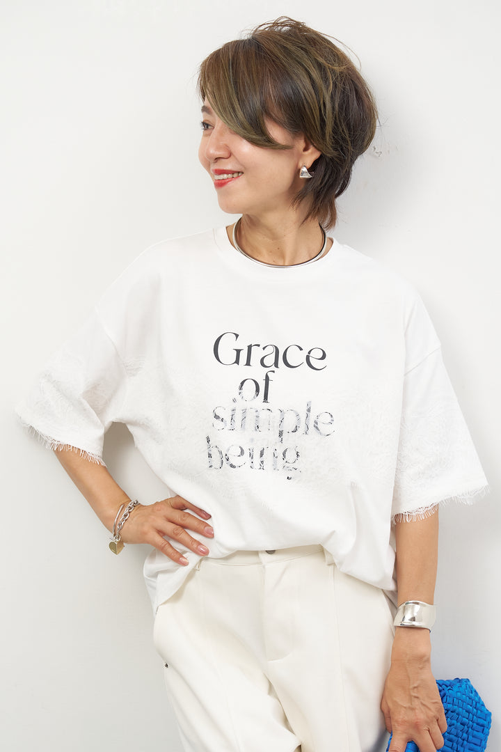 [SET]レース×ロゴプリント Tシャツ+フロントシームコクーンパンツ(2set)