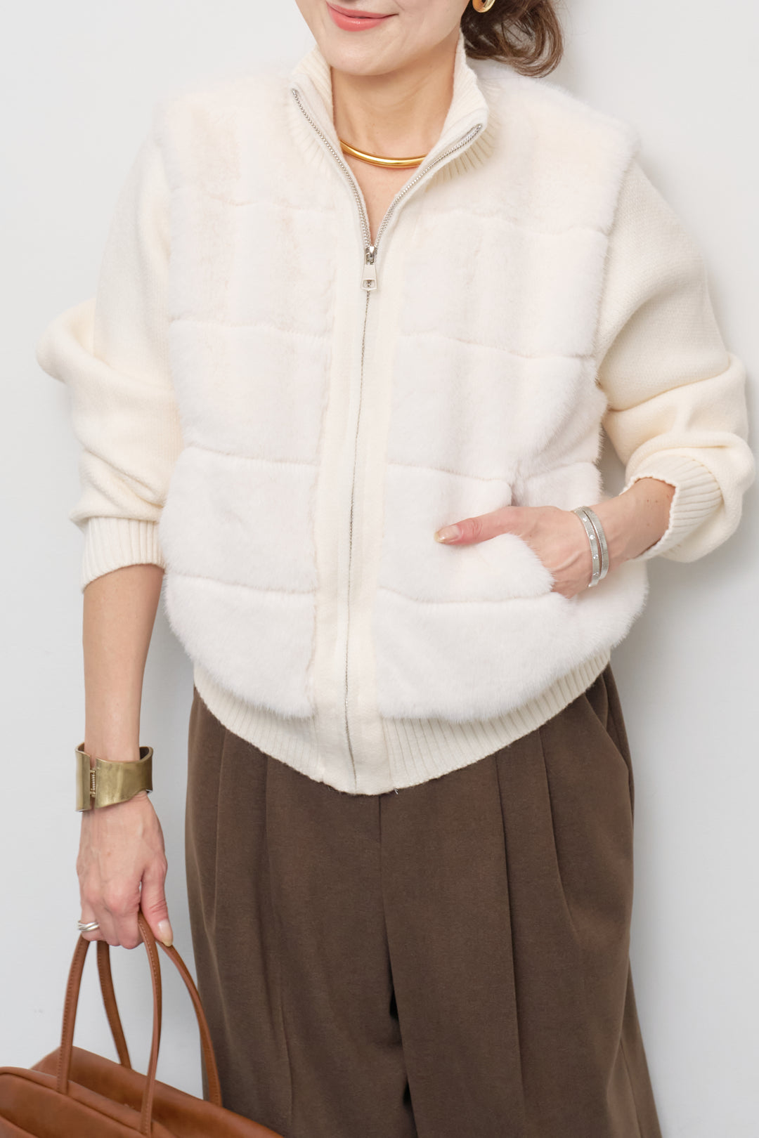 [SET]エコファーコンビジップブルゾン+メルトンタックワイドパンツ(2set)