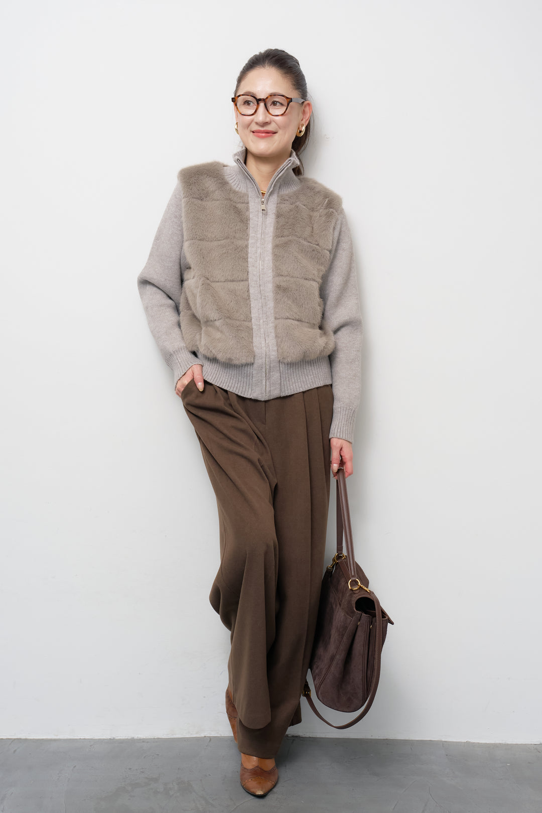 [SET]エコファーコンビジップブルゾン+メルトンタックワイドパンツ(2set)