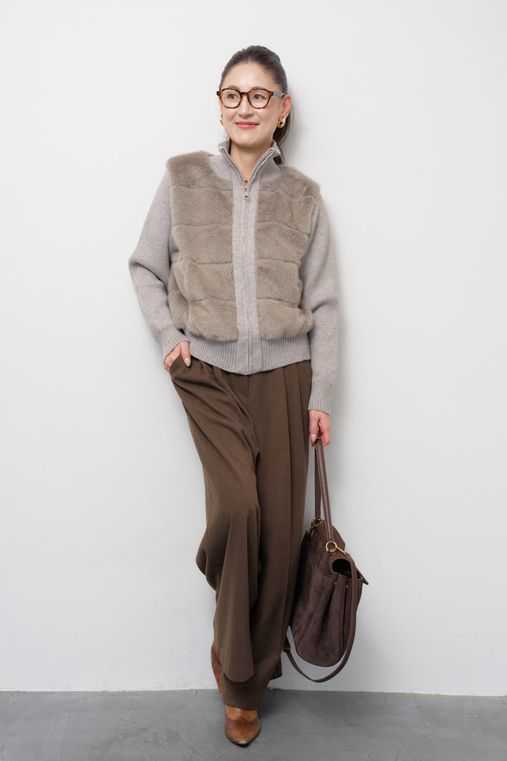 [SET]エコファーコンビジップブルゾン+メルトンタックワイドパンツ(2set)