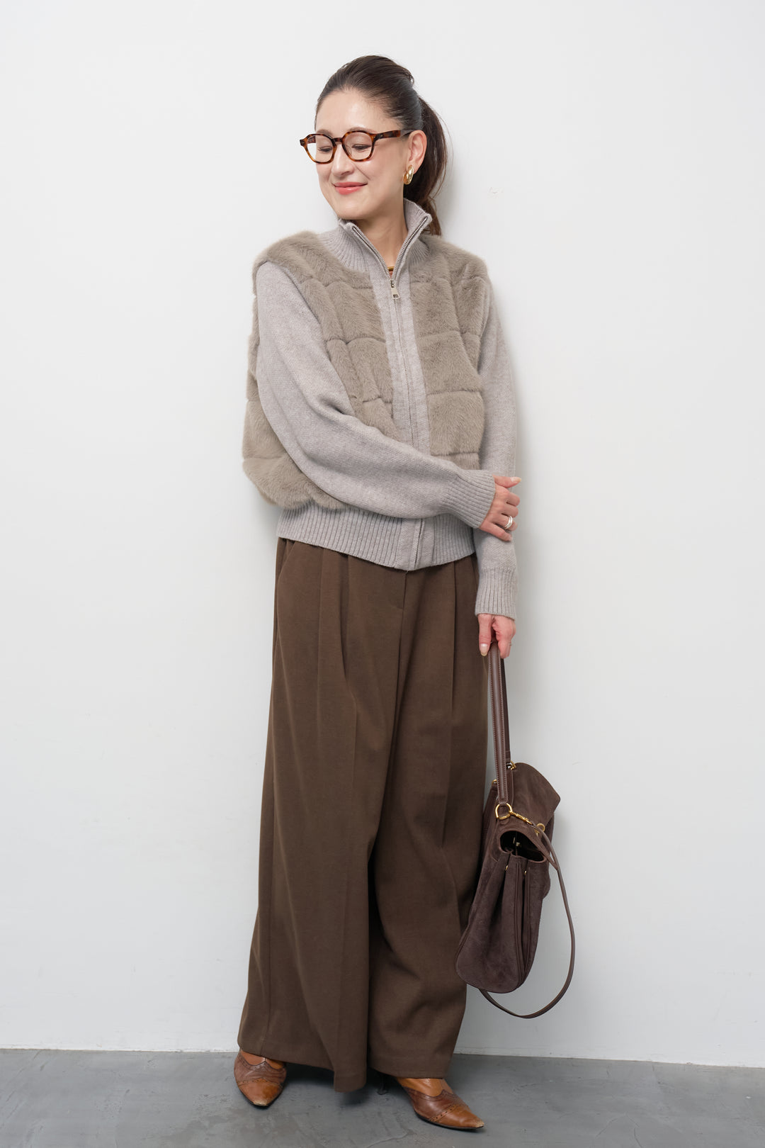 [SET]エコファーコンビジップブルゾン+メルトンタックワイドパンツ(2set)