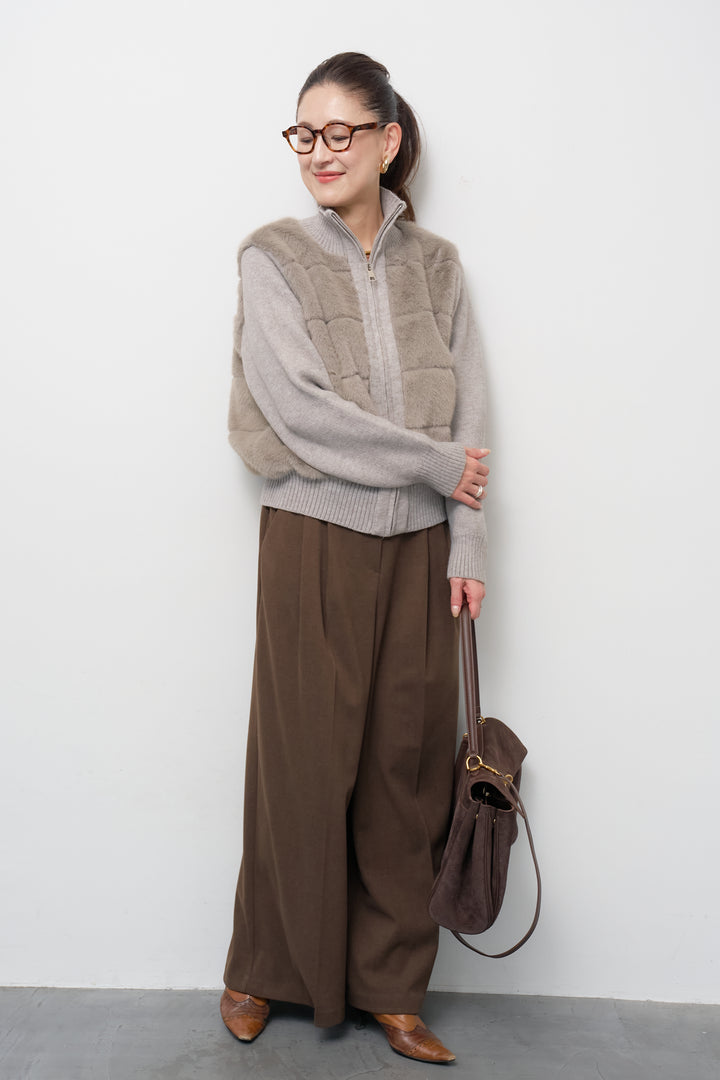 [SET]エコファーコンビジップブルゾン+メルトンタックワイドパンツ(2set)